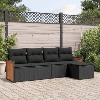 vidaXL Set De Muebles De Jard&iacute;n 5 Pzas Y Cojines Rat&aacute;n Sint&eacute;tico Negro Vidaxl