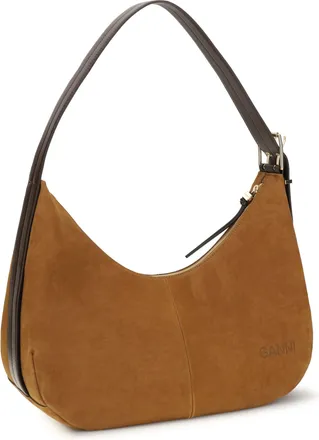 Ganni Womens Shoulder Bag Vegan Suede Caramel Cafe Recycled Polyester