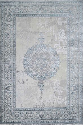 Kukoon Blue Grey Distressed Traditional Medallion Bordered Rug in Baby Blue | Size: 240 cm x 330 cm