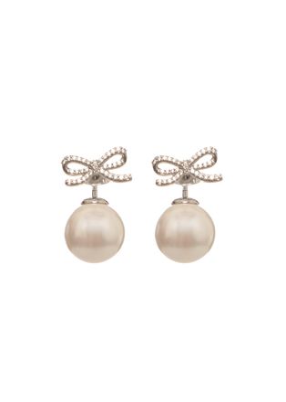 Self Portrait Crystal-Embellished Bow-Shaped Pearl Earrings
