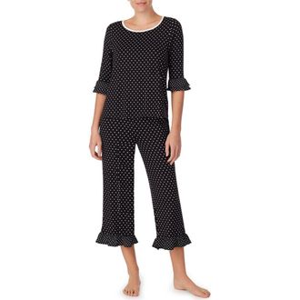 Kate Spade New York polka dot jersey crop pajamas in Black Ivory Dot at Nordstrom, Size X-Large
