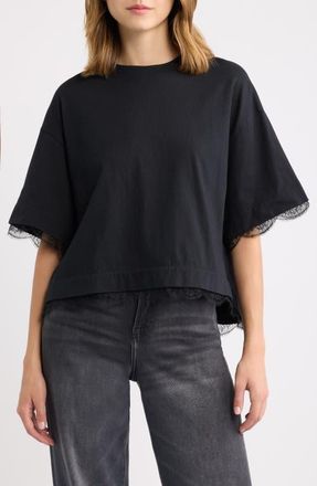 AllSaints Nia Lace Trim T-Shirt in Black at Nordstrom, Size X-Small