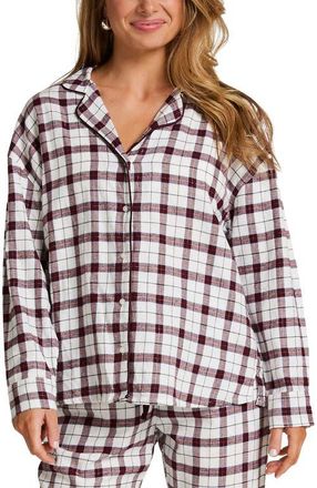 Hunkem&ouml;ller Flannel Pyjama Top in White at Nordstrom, Size X-Small