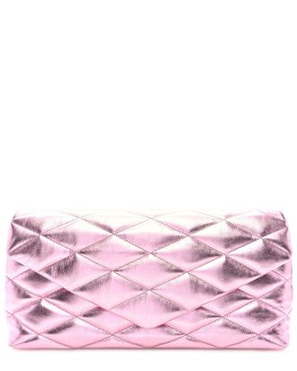 Saint Laurent Metallic Lambskin Leather Quilted Sade Puffer Envelope (Authentic Pre-Loved)