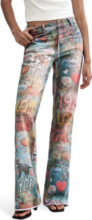 Desigual Graphic Flare Leg Jeans in Medium Blue at Nordstrom, Size 38