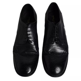 Dolce & Gabbana Mens Dark Blue Leather Derby Wingtip Formal Shoes Calfskin