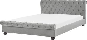 Beliani Cama Doble Tapizada En Terciopelo Rosa 180 X 200 Cm Con Cabecero Acolchado Estilo Glam Avallon