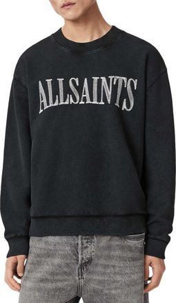 AllSaints Dash Embroidered Sweatshirt in Washed Black at Nordstrom, Size Xx-Large