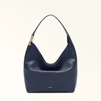 Furla Lara Shoulder Bag M Mediterraneo Blue Grained Calf Leather Woman