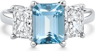 Pompeii3 4.19Ct Aquamarine & Radiant Cut Diamond Ring 14k White Gold Lab Grown