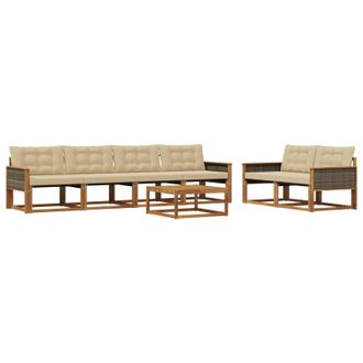 vidaXL Conjunto De Sof&aacute;s De Exterior Con Coj&iacute;n 7 Pcs Natural Y Beige Vidaxl