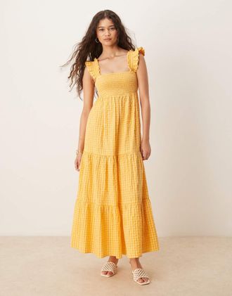 Nobody's Child Maya - Vestito midi a balze giallo a quadretti