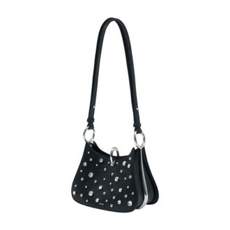 Paco Rabanne Womens Studded Calfskin Shoulder Bag Black