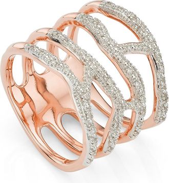 Monica Vinader Rose Gold Riva Waterfall Cocktail Diamond Ring Diamond