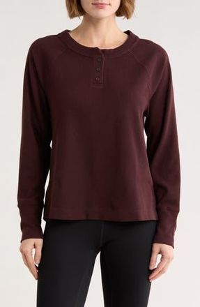 Zella Zen Relaxed Long Sleeve Waffle Knit Henley in Burgundy Fudge at Nordstrom Rack, Size X-Small