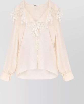 Chloé silk shirt with v-neck and lace trim