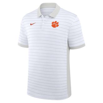 Nike Clemson Sideline Victory Stripe Nike Mens Dri-FIT College Polo in White | 03BG0CEBCLN-FR1