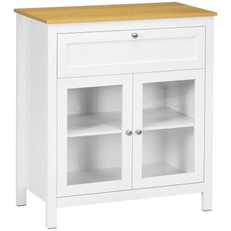 HOMCOM Aparador De Cocina Moderno Mueble Buffet Auxiliar Con Caj&oacute;n Estante Ajustable Y 2 Puertas De Vidrio Para Sal&oacute;n Comedor 80x40x90 Cm Blanco - Homcom