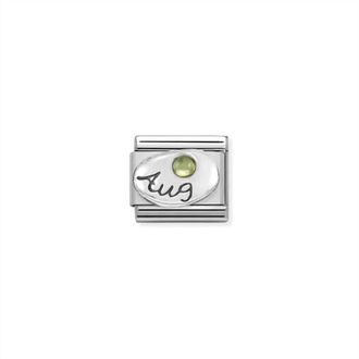 Nomination Unisex Birth Stones Links Bracelet In August Peridot Silver