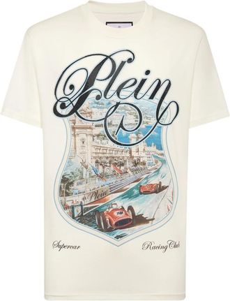 Philipp Plein T-shirt Ronde Hals SS Racing Car Stones - Heren - T-shirts - Wit - S - Katoen - Tops