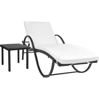 vidaXL Tumbona De Jard&iacute;n Con Coj&iacute;n Y Mesita Rat&aacute;n Sint&eacute;tico Negro Vidaxl
