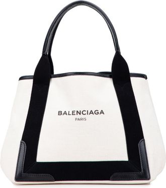 Balenciaga Black Ivory Canvas Leather Handbag Tote Bag (Pre-Owned)