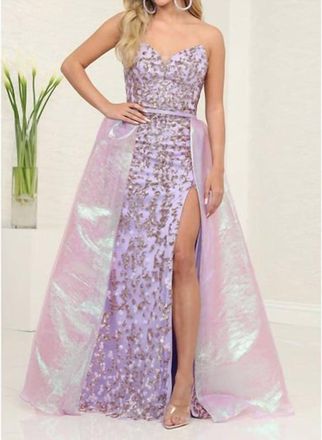Nox Anabel Strapless V-Cut Sequin Dress With Overskirt In Purple