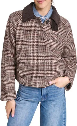 Levi's Corduroy Collar Houndstooth Plaid Short Mac Jacket in Brown Plaid Multi at Nordstrom, Size X-Large