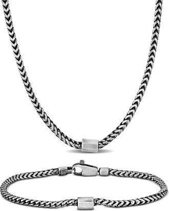 Mimi & Max 5.5mm Franco Link Chain Necklace Anklet 2-Pc Set Oxidised Sterling Silver