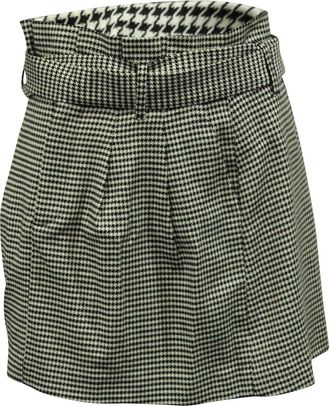Alice & Olivia Alice & Olivia Houndstooth Belted Mini Skirt in Black/White Viscose