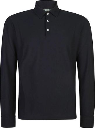 Zanone Zwarte polo met lange mouwen - Heren - Polos - Zwart - 3XL - Katoen - Tops