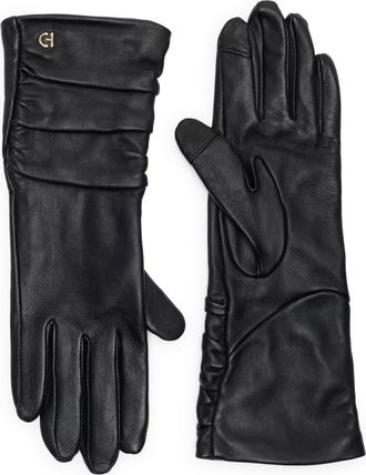 Cole Haan Ruched Leather Gloves in Caviar at Nordstrom Rack, Size Small