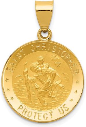 Diamond2Deal 14k Yellow Gold Polished and Satin St. Christopher Medal Hollow Pendant