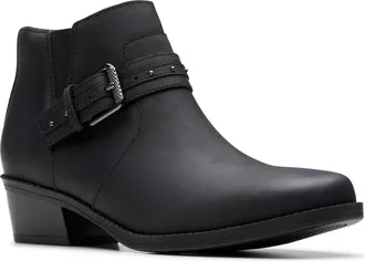 Clarks Danyelle Wish Ankle Bootie - Wide Width Available in Black Oily Leather at Nordstrom Rack, Size 6.5