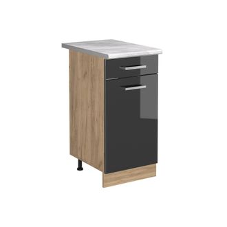 Vicco Mueble Bajo De Cocina R-line, Antracita Alto Brillo/roble Dorado, 40 Cm Encimera M&aacute;rmol, Vicco