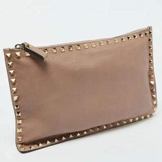 Valentino Pre-owned Leather clutches - Dames - Pre-owned - Beige - Maat: ONE Size Leer