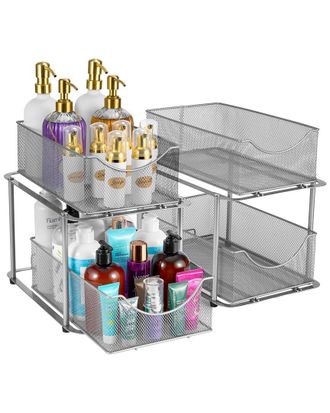 Sorbus Set Of 2 Mesh 2 Tier Silver Under Sink Organizers