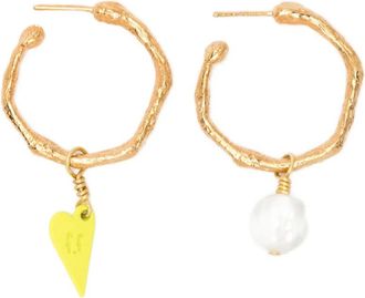 Forte_Forte Earrings, female, Yellow, Size: ONE SIZE Heart Pendant Faux-Pearl Earrings