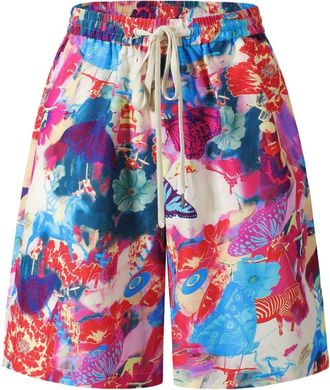 Shanghai Tang x Jacky Tsai graphic-print track shorts - men - Cotton/Mulberry Silk - S - Blue