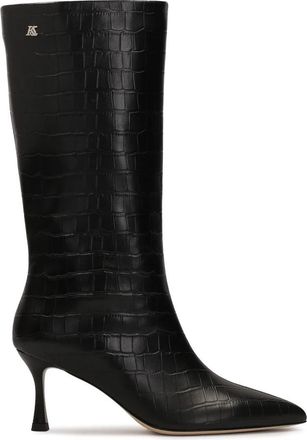Kazar Zwarte hoge laarzen met reli&euml;f lederen bovenwerk - Dames - Hoge Laarzen - Zwart - 41 EU - Leer - Schoenen