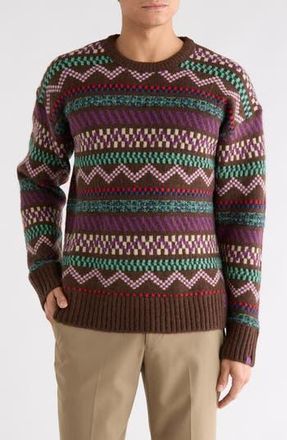 Scotch & Soda Jacquard Drop Shoulder Crewneck Sweater in Dark Brown at Nordstrom Rack, Size Xx-Large