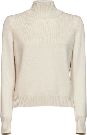 Blanca Vita Ribbed Mock Neck Sweater - Dames - Coltruien - Beige - XL - Wol - Truien & Vesten