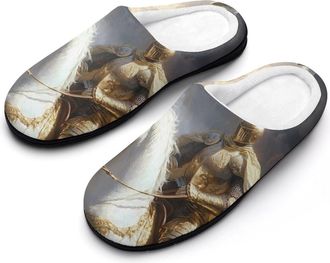 Generic Knight Horse Armor Mens House Slippers Memory Foam Washable Cotton Slip on Home Shoes