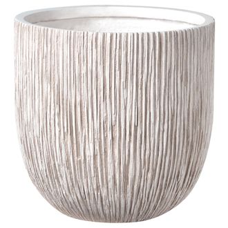 Beliani Maceta Para Exterior E Interior Tiesto Decorativo Redondo De Fibra De Arcilla Estriada 42 X 42 X 39 Cm Beige Claro Hanyue