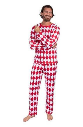 Leveret Mens Loose Fit Cotton Matching Family Holiday Pajamas, Classic & Geometric Patterns in Argyle Red & White at Nordstrom, Size Xx-Large