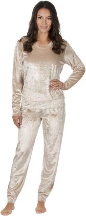 Forever Dreaming Womens Crushed Velvet Pyjama Set - Long Sleeve Loungewear Gold L