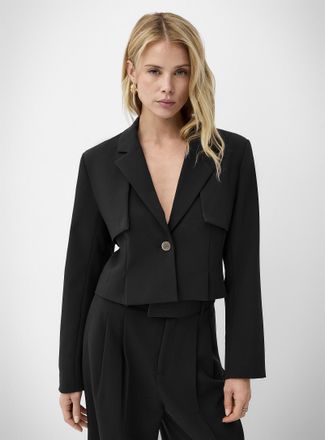Icone Womens Storm flap-front thick crepe cropped Blazer Jacket