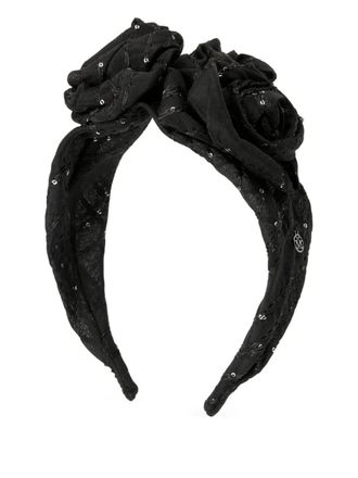 Maison Michel Cerchietto con applicazione a fiori - Nero