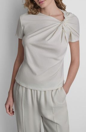 DKNY Twist Neck Cotton Blend Top in Coconut at Nordstrom, Size X-Small