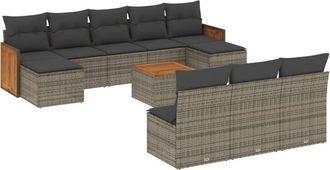 vidaXL Set De Sof&aacute;s De Jard&iacute;n 11 Pzas Y Cojines Rat&aacute;n Sint&eacute;tico Gris Vidaxl